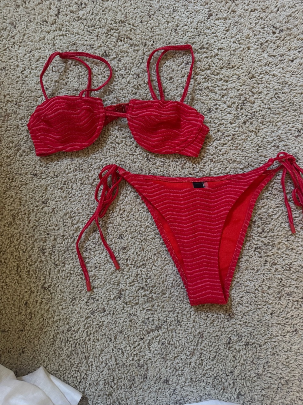 Triangl Bright Red Bikini Top with Textured Detail